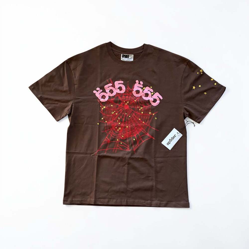 Sp5der Angel Number 555 Web Tee Brown
